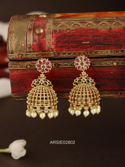 Peacock Kemp Stone Jali Jhumka