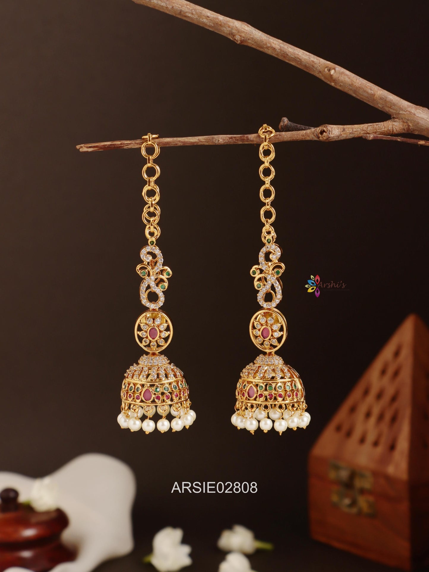 Stone Jhumka with Earchains