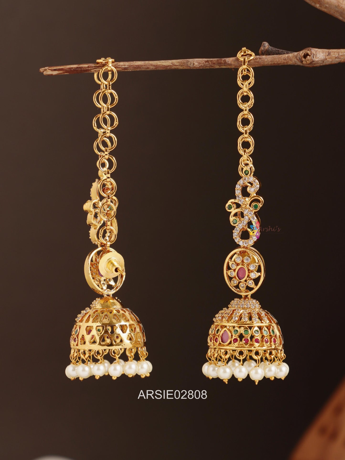 Stone Jhumka with Earchains