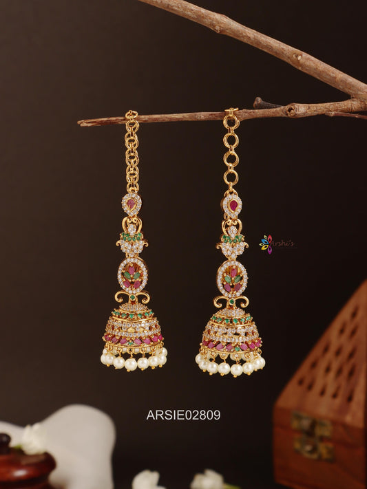 Multi Stone Jhumka with Earchains