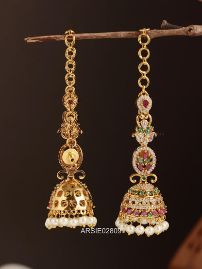 Multi Stone Jhumka with Earchains