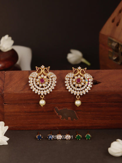 Peacock Stone Pearl Drop Earrings