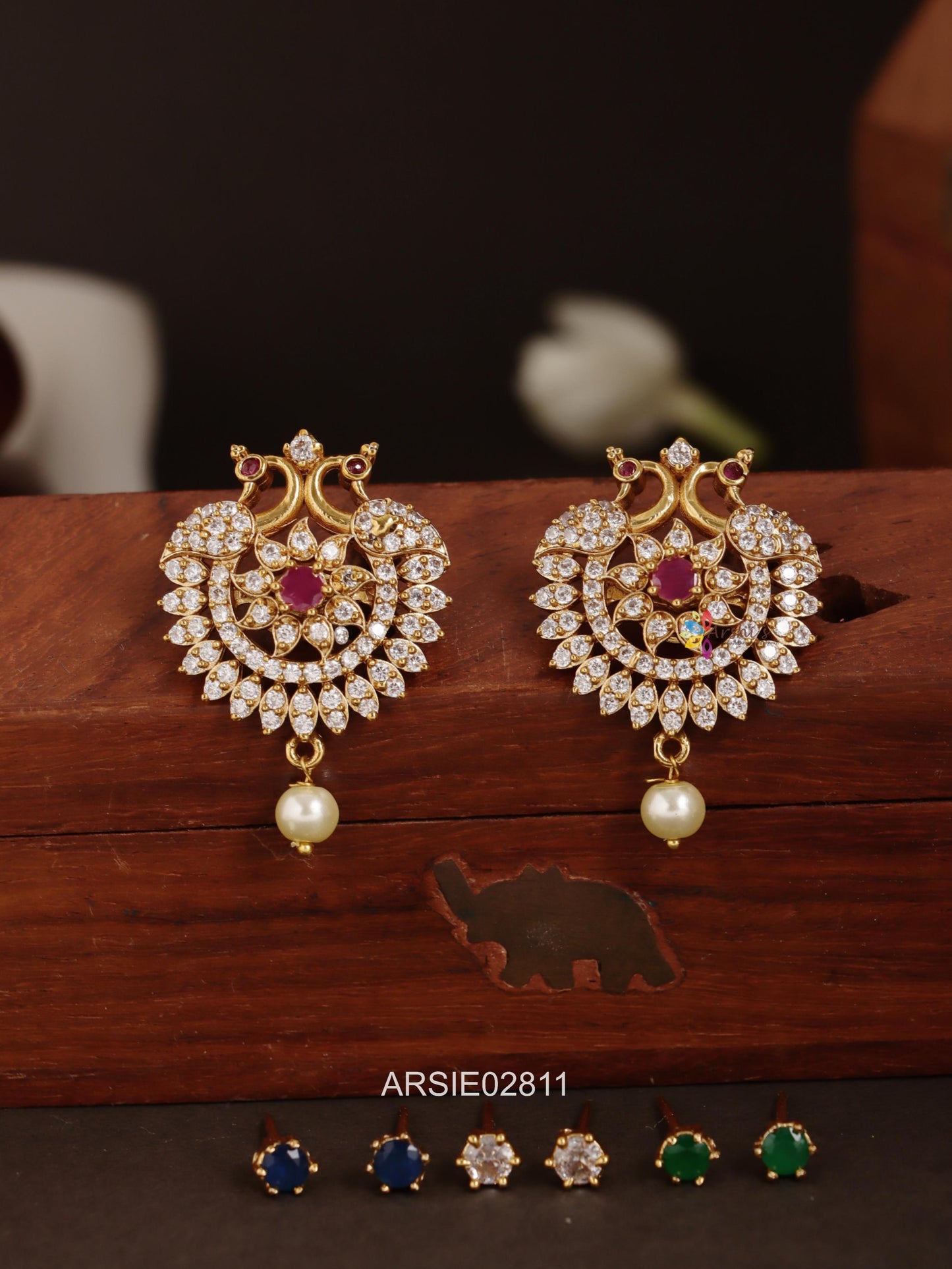 Peacock Stone Pearl Drop Earrings