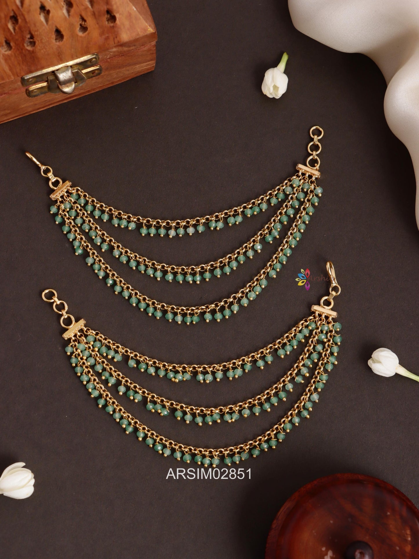 Three Layer Green Bead Earchains