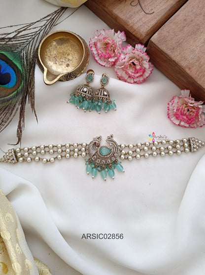 Peacock Sky Blue Pearl Choker
