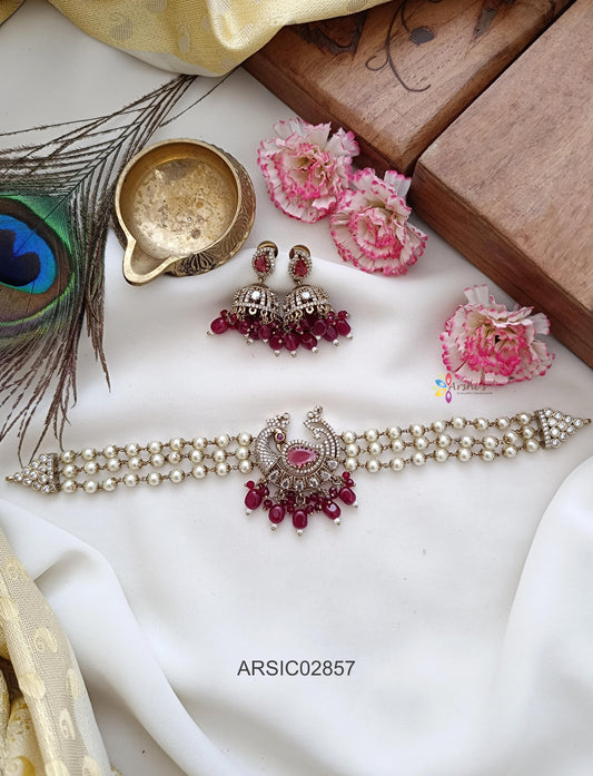 Peacock Maroon Red Pearl Choker