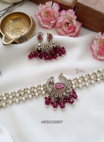 Peacock Maroon Red Pearl Choker