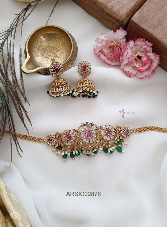 Stone with Green Bead Choker