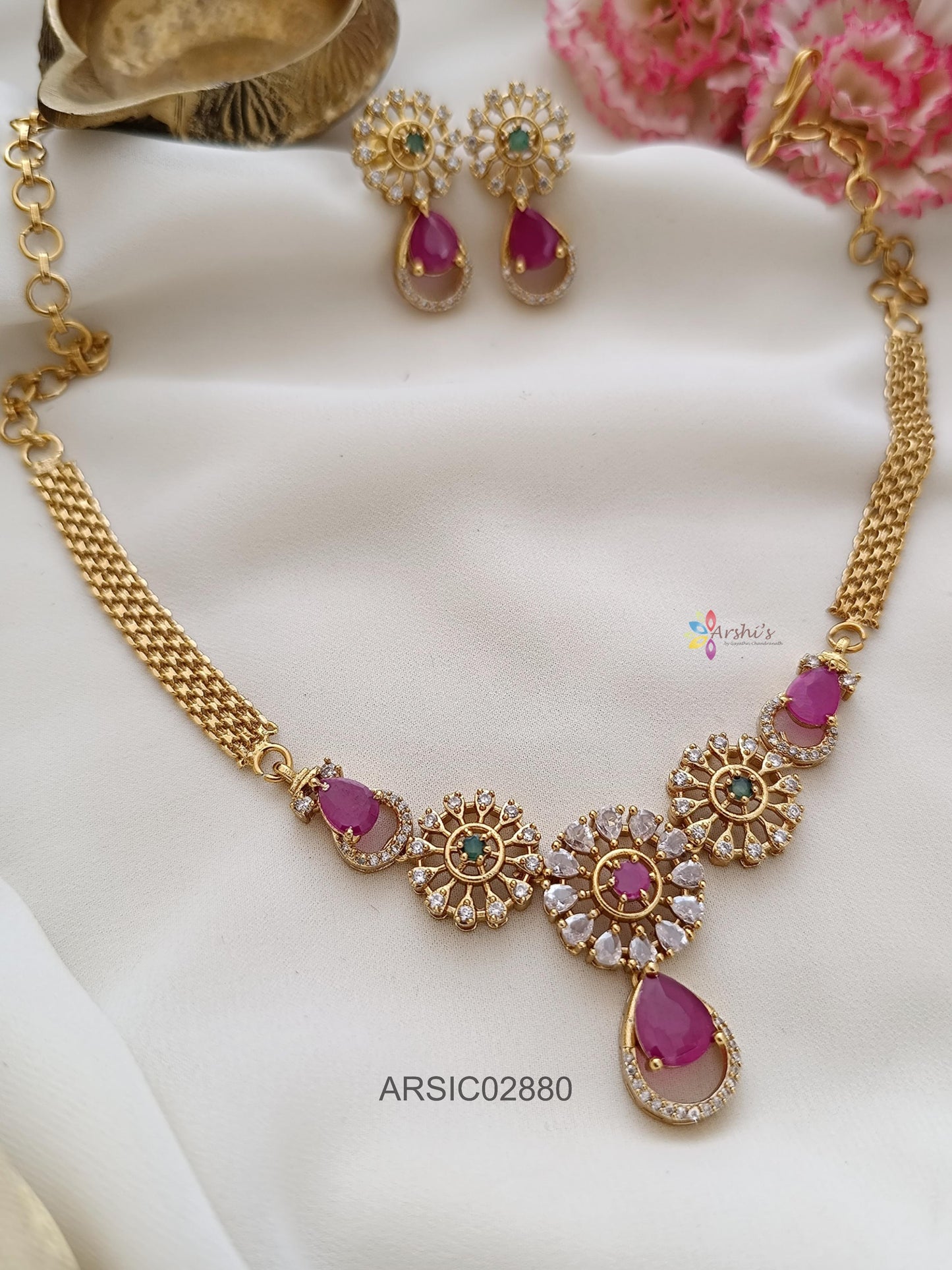 White and Ruby Stone Choker