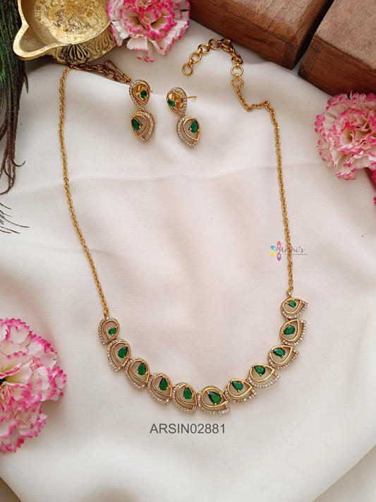 Diamond Look Like Emerald Necklace
