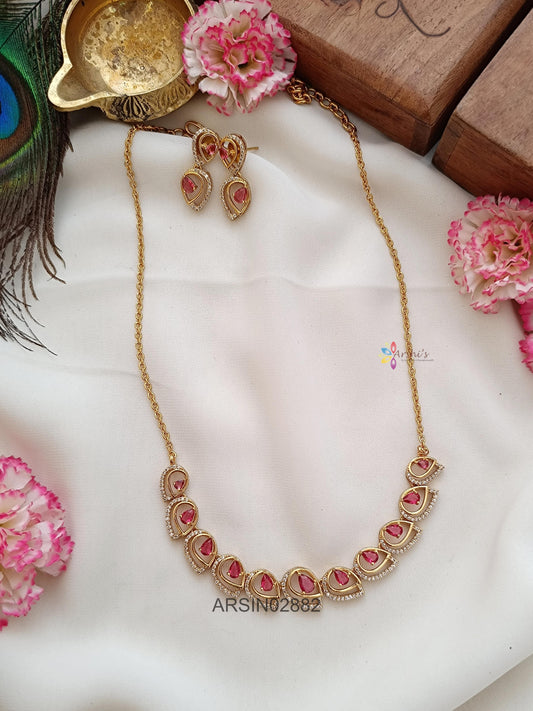 Diamond Look Like Ruby Necklace