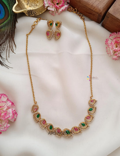 Diamond Look Like Ruby and Emerald Necklace