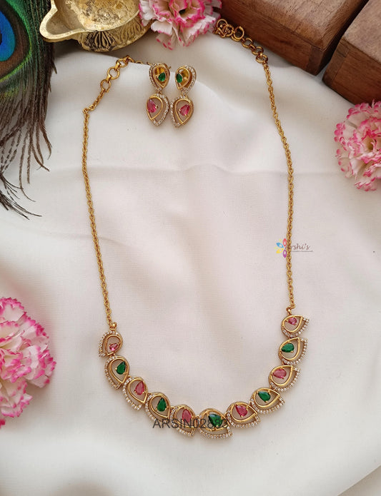 Diamond Look Like Ruby and Emerald Necklace