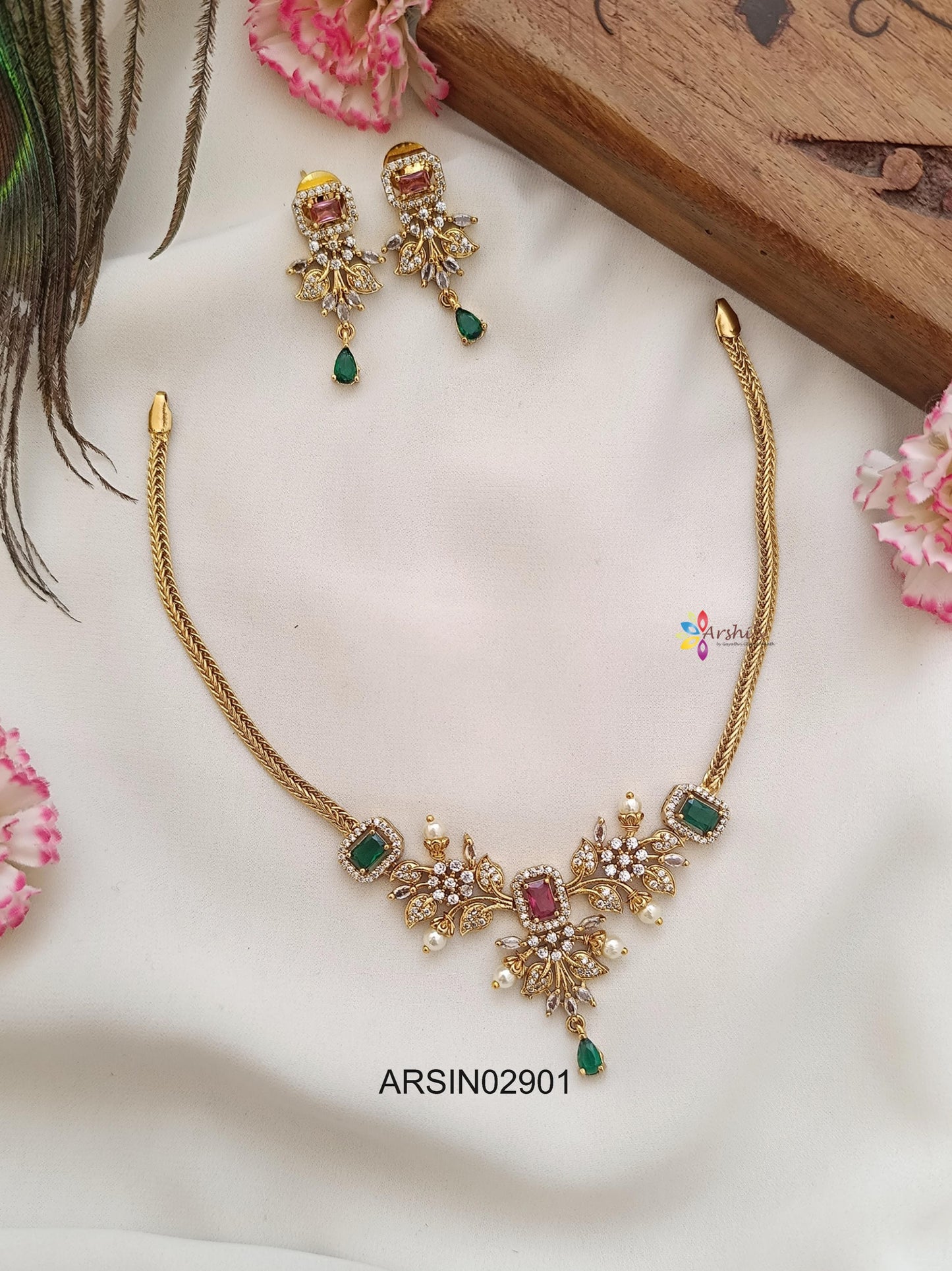 Ruby and Green Stone Necklace