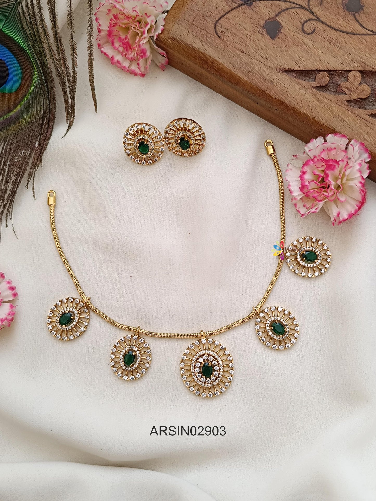 Emerald and AD Stone Drops Necklace