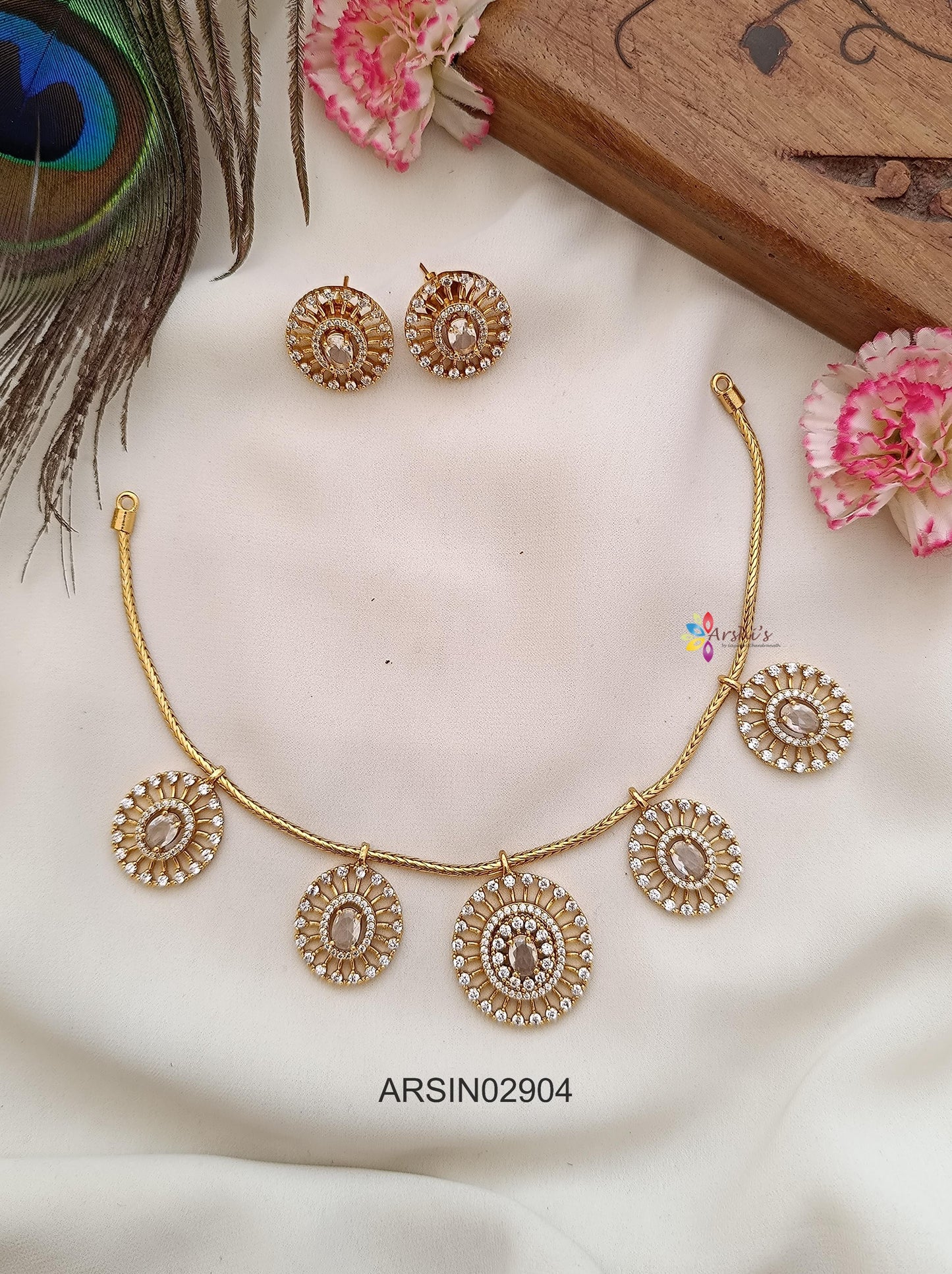 AD White Stone Drops Necklace