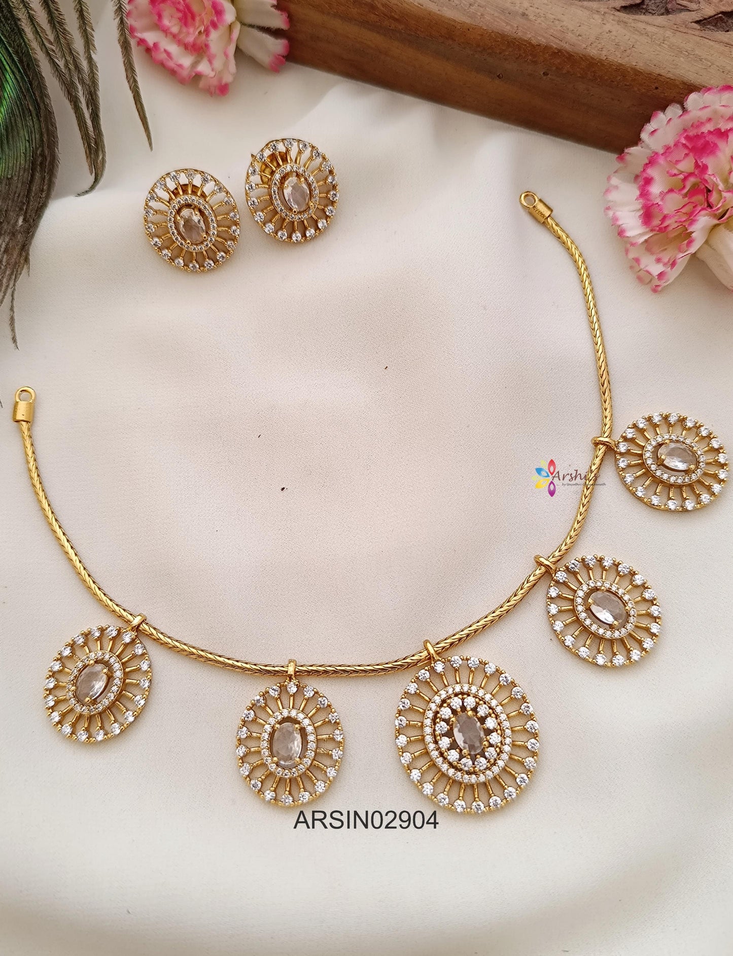 AD White Stone Drops Necklace