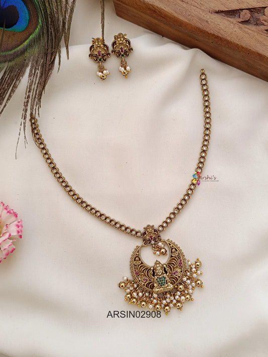 Chandbali Lakshmi Pendant with AD Stone Necklace