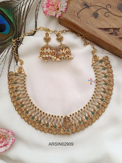 Green and White Stone Lakshmi Coin Necklace
