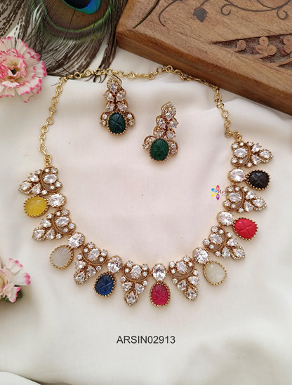 AD and Navarathna Stone Drops Necklace
