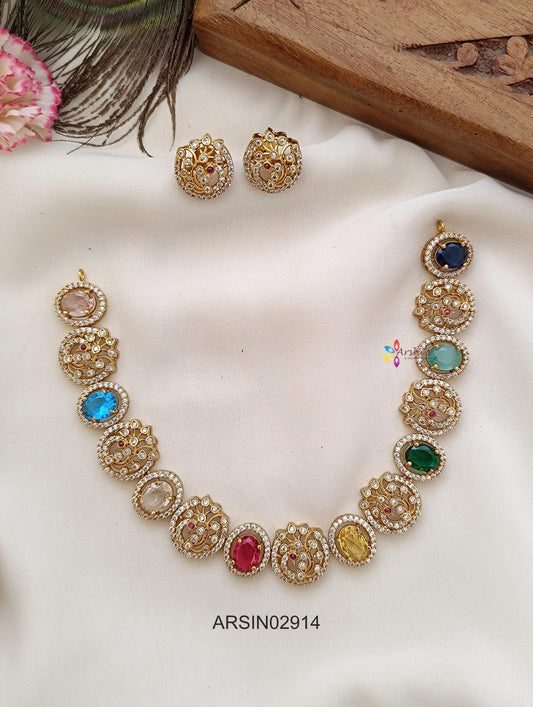 Peacock and Navarathna Stone Necklace