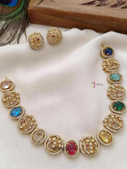 Peacock and Navarathna Stone Necklace