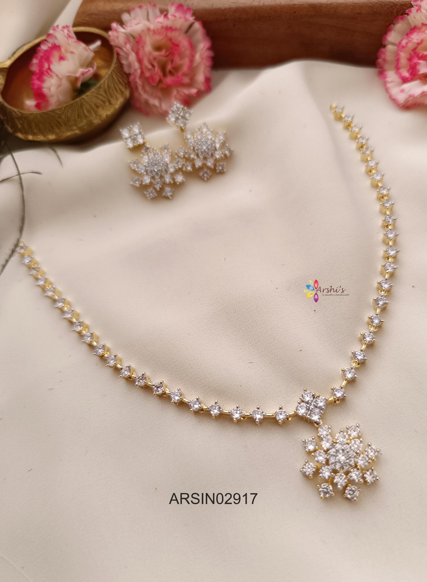 Diamond Look Like AD White Stone Necklace