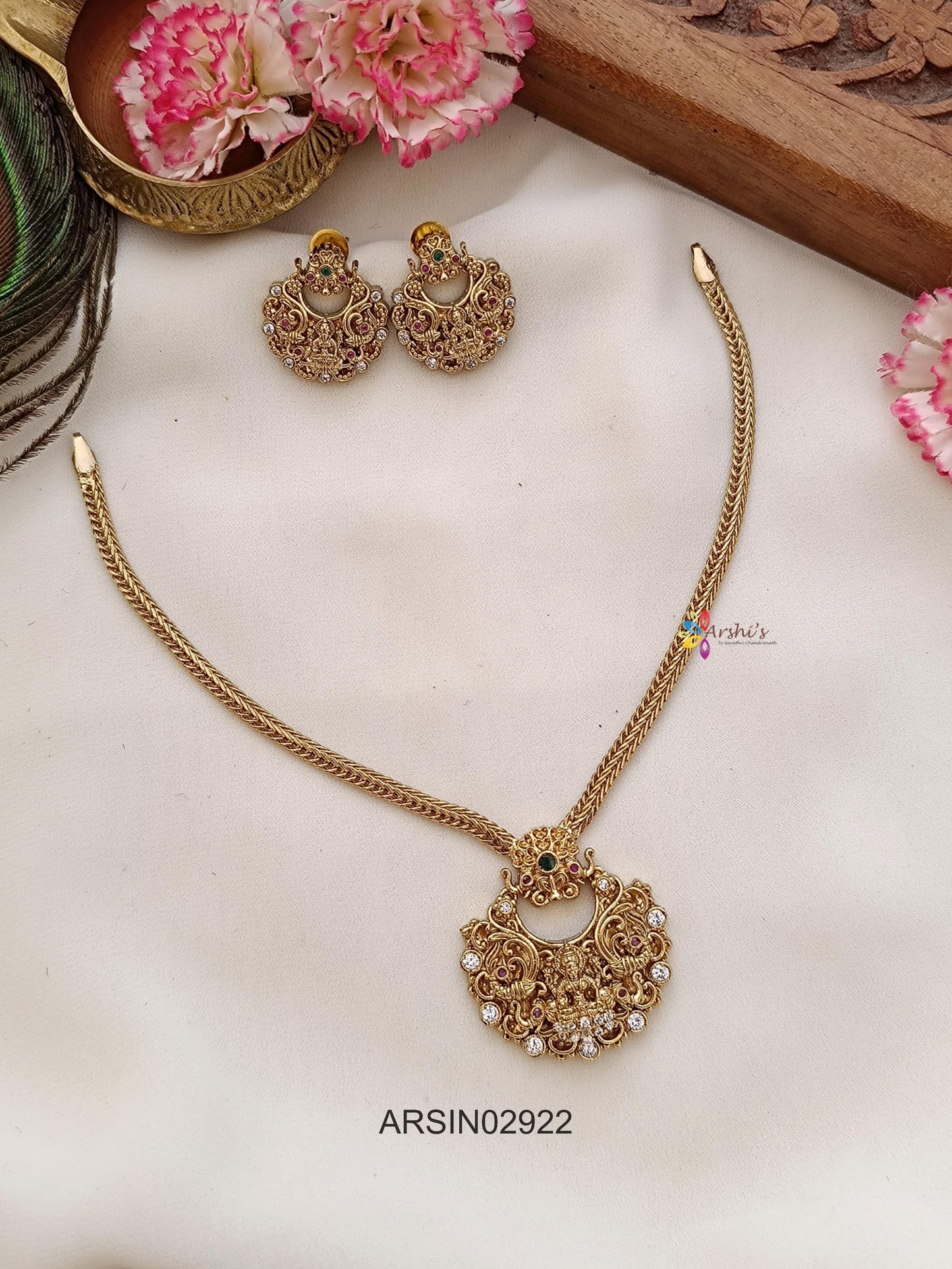 Lakshmi Peacock Pendant Attigai Necklace