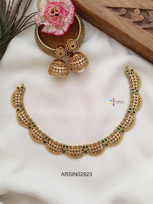 AD and Emerald Stone Curve Necklace