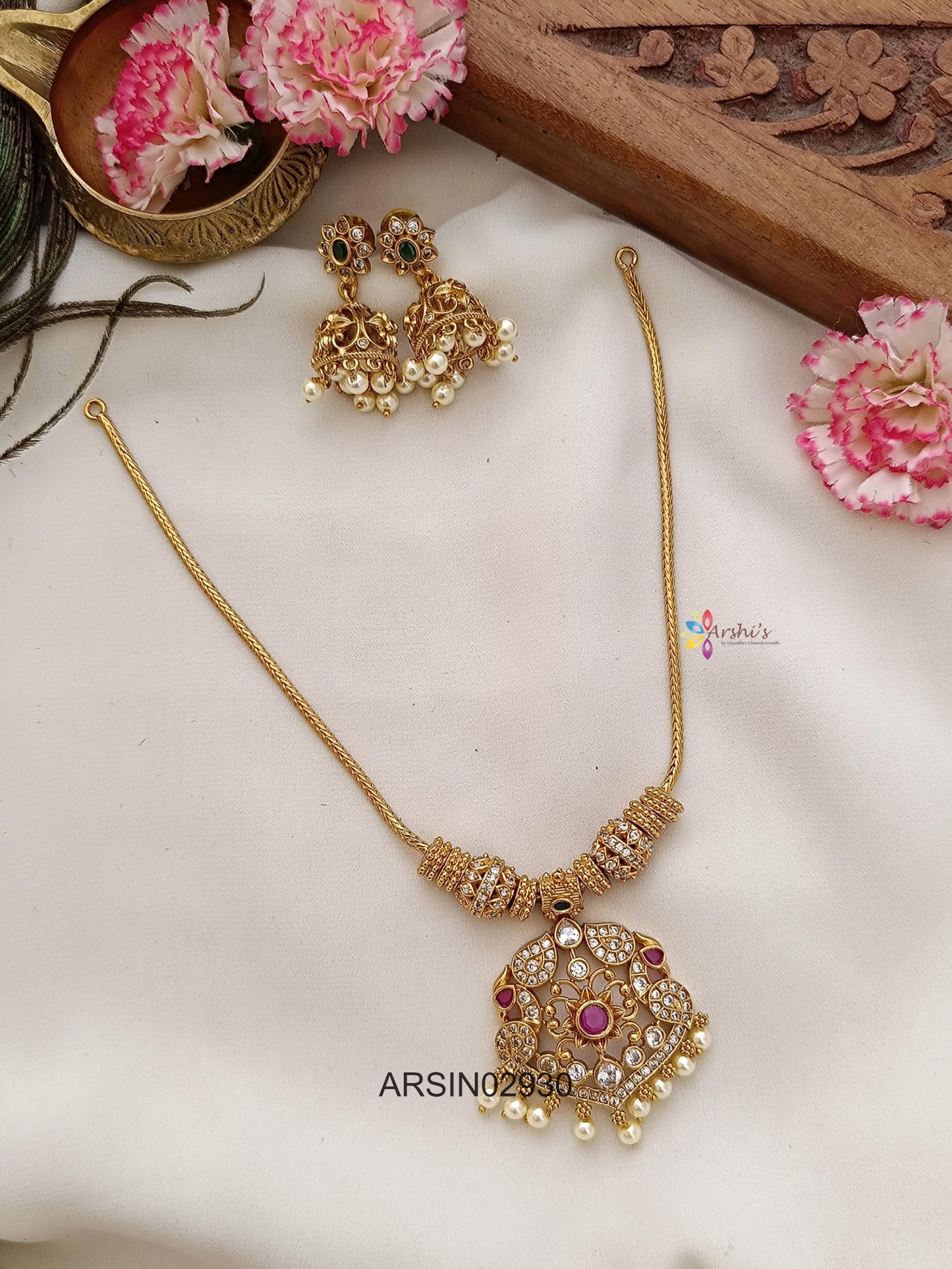 Peacock Stone Attigai Necklace