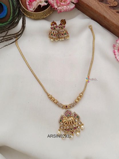 Elephant Pearl Pendant Attigai Necklace