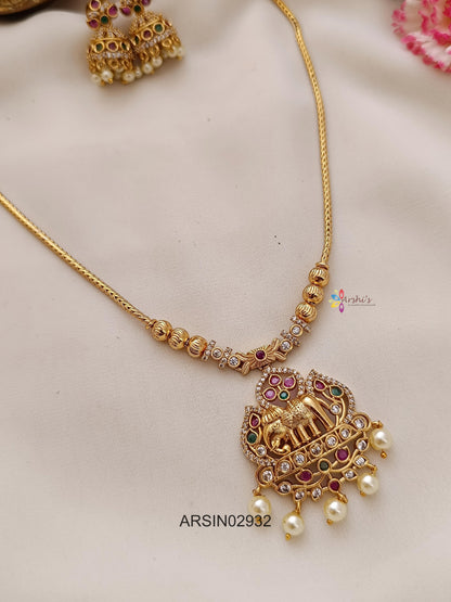 Elephant Pearl Pendant Attigai Necklace