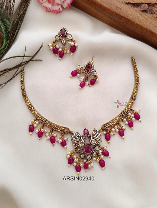 Victorian Peacock Pendant Kante Necklace