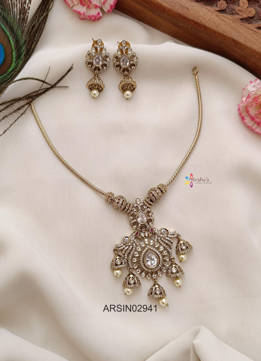 Peacock Design Jhumki Hangging Necklace