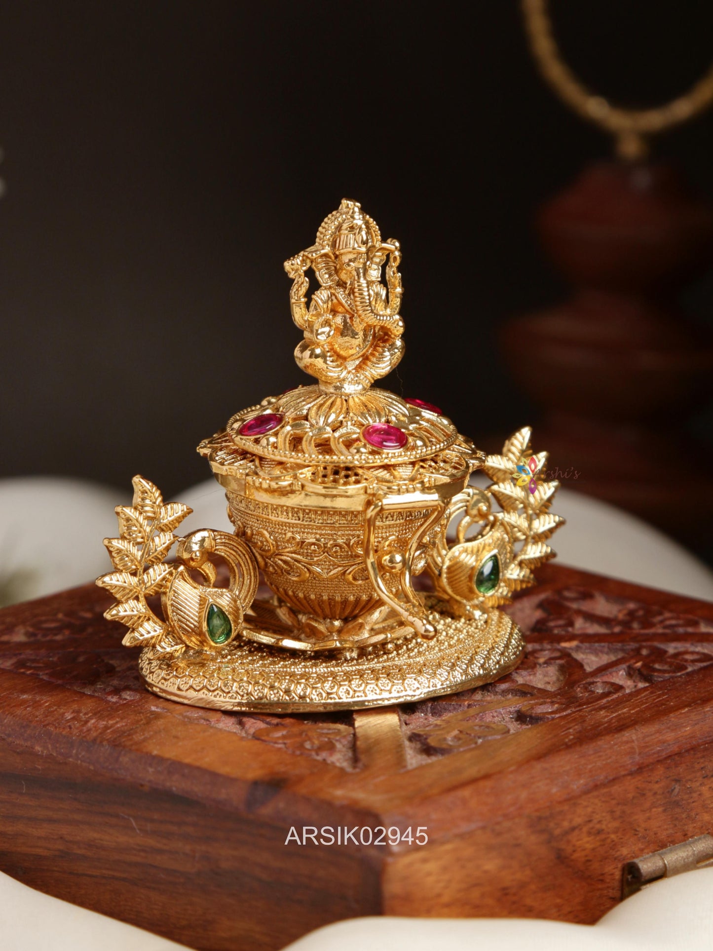 Ganesha and Peacock Kumkum Box