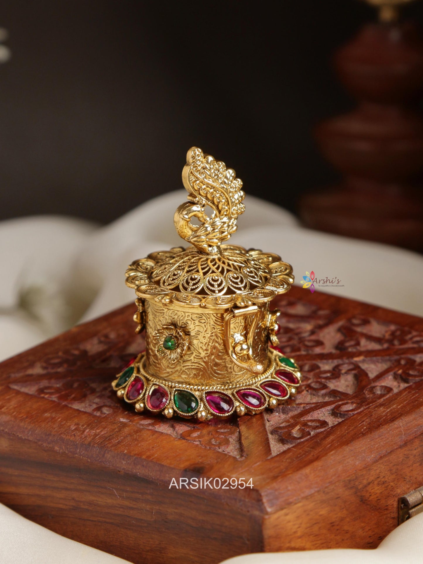 Antique Peacock Kumkum Box