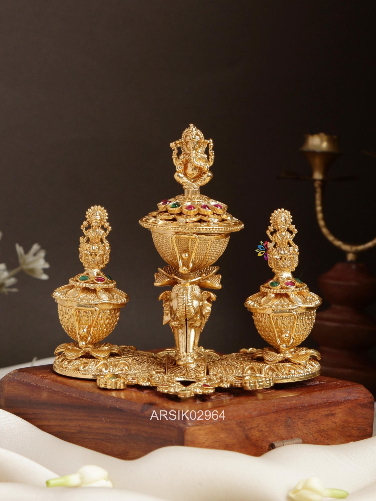 Traditional Ganesha and Lakshmi Kumkum Box