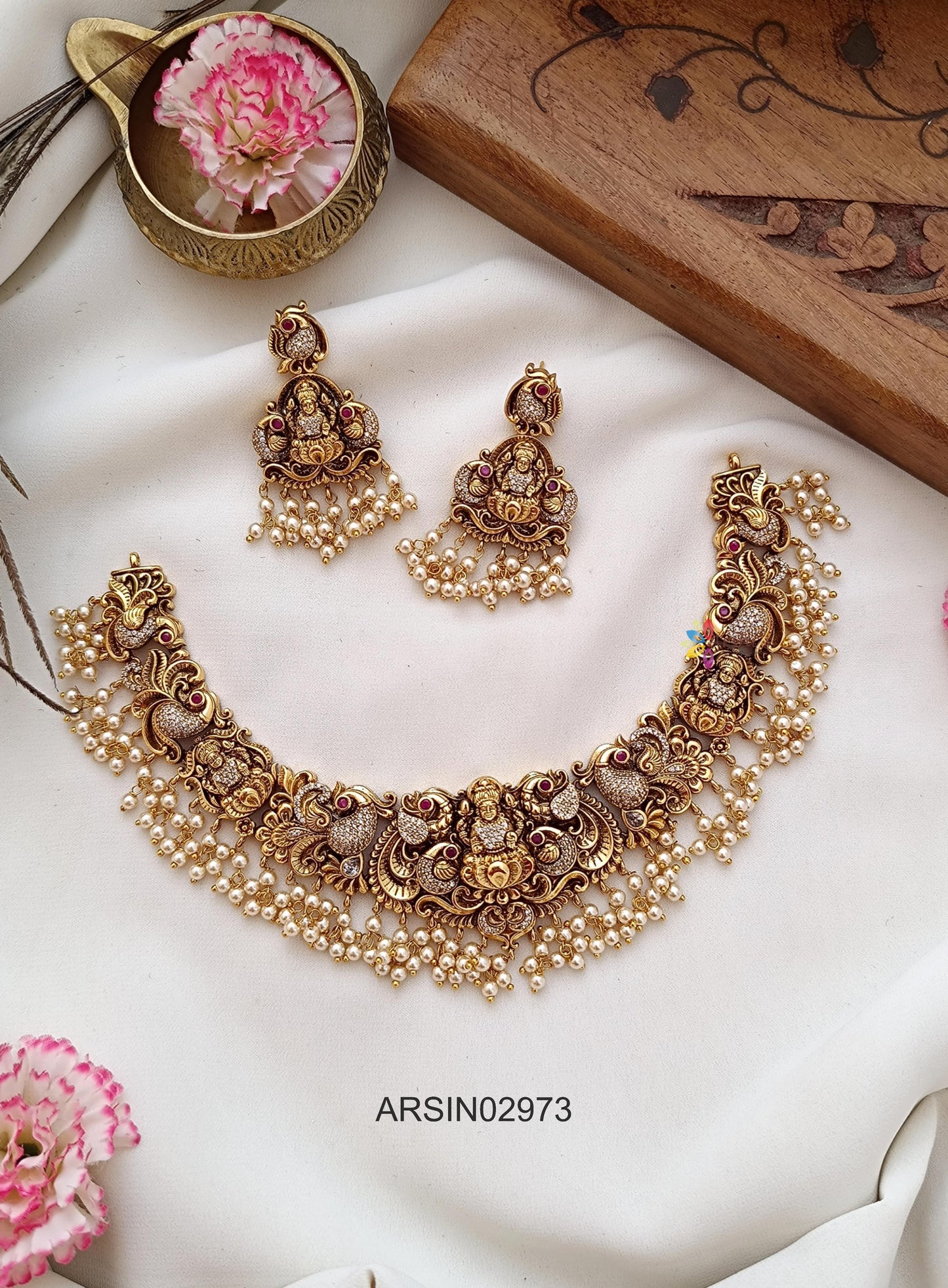 Lakshmi Peacock with Pearl Drop Necklace