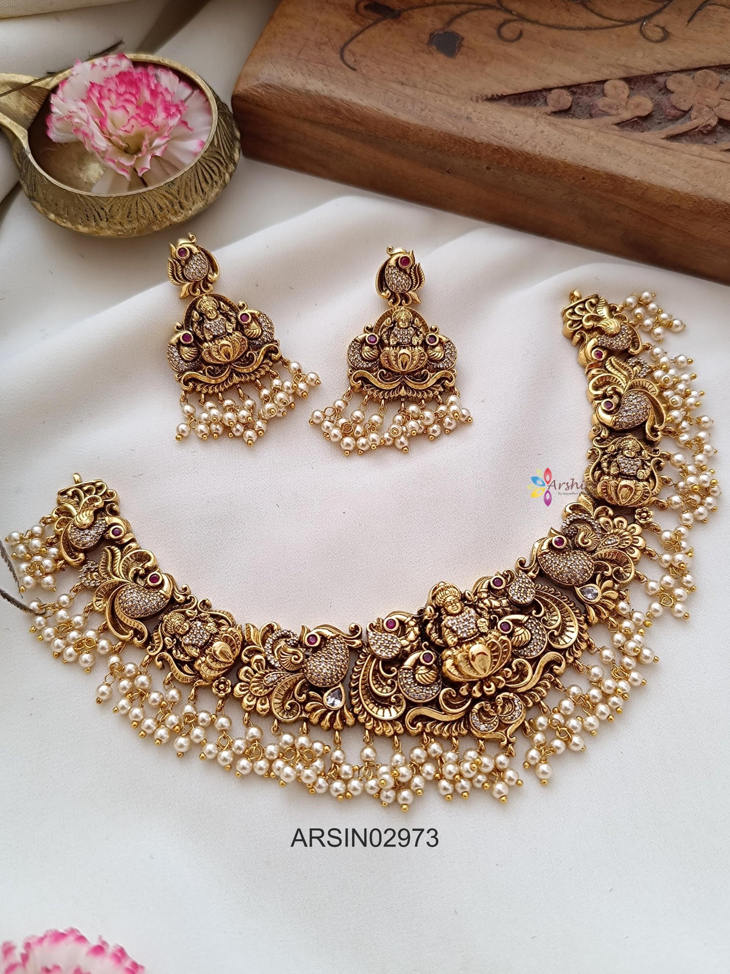 Lakshmi Peacock with Pearl Drop Necklace