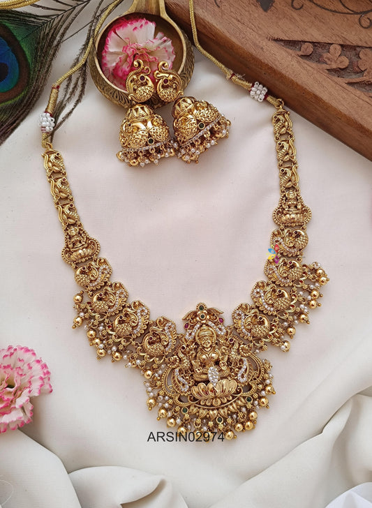 Matte Finish Lakshmi Peacock Necklace