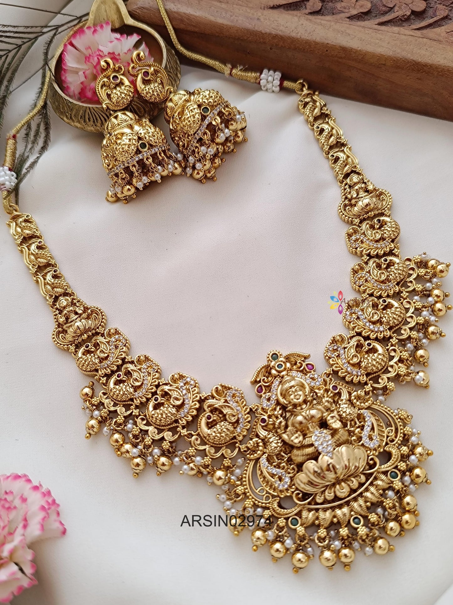 Matte Finish Lakshmi Peacock Necklace