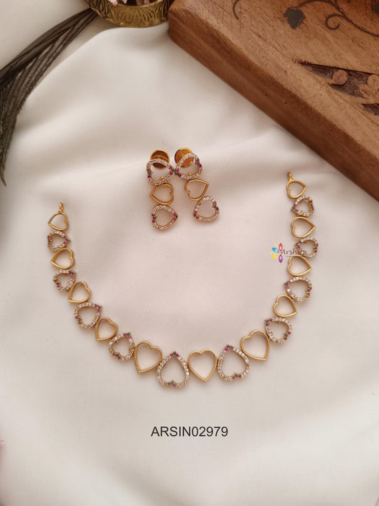 Heart Design White Stone Necklace