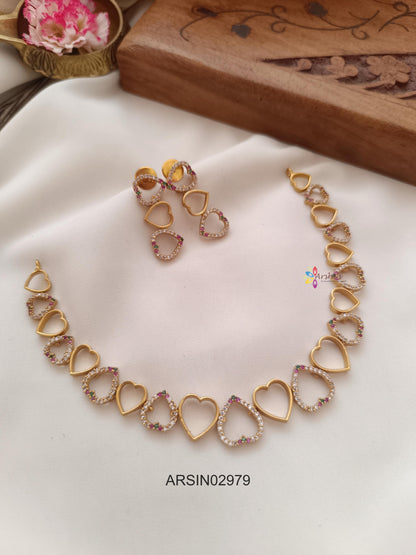 Heart Design White Stone Necklace