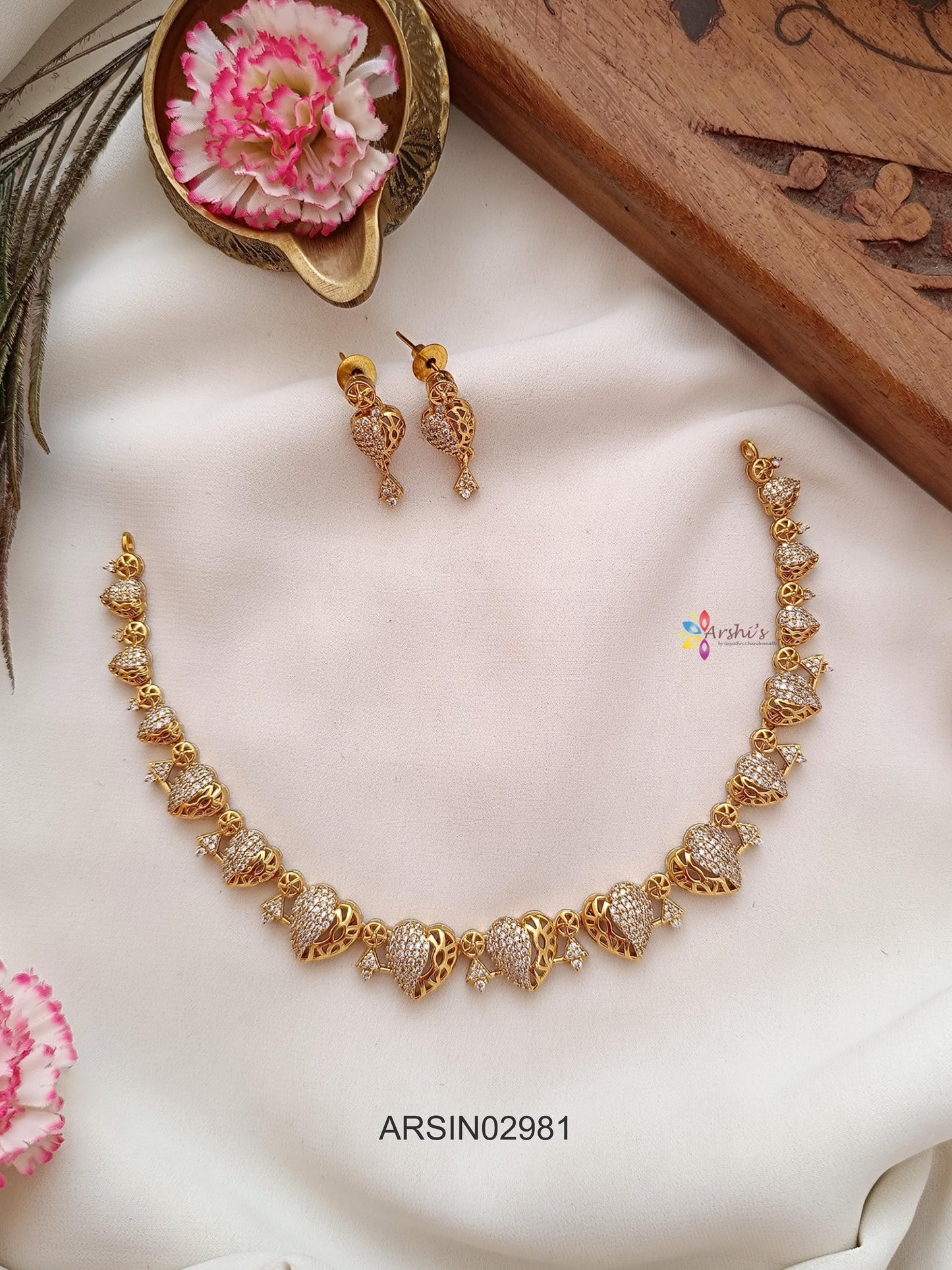 Heart Design White Stone Necklace