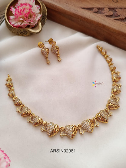 Heart Design White Stone Necklace