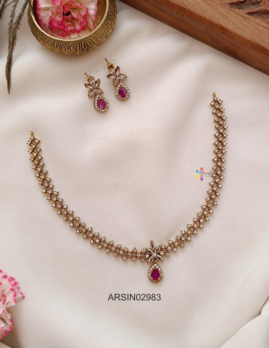 Ruby Pendant White Stone Chain Necklace