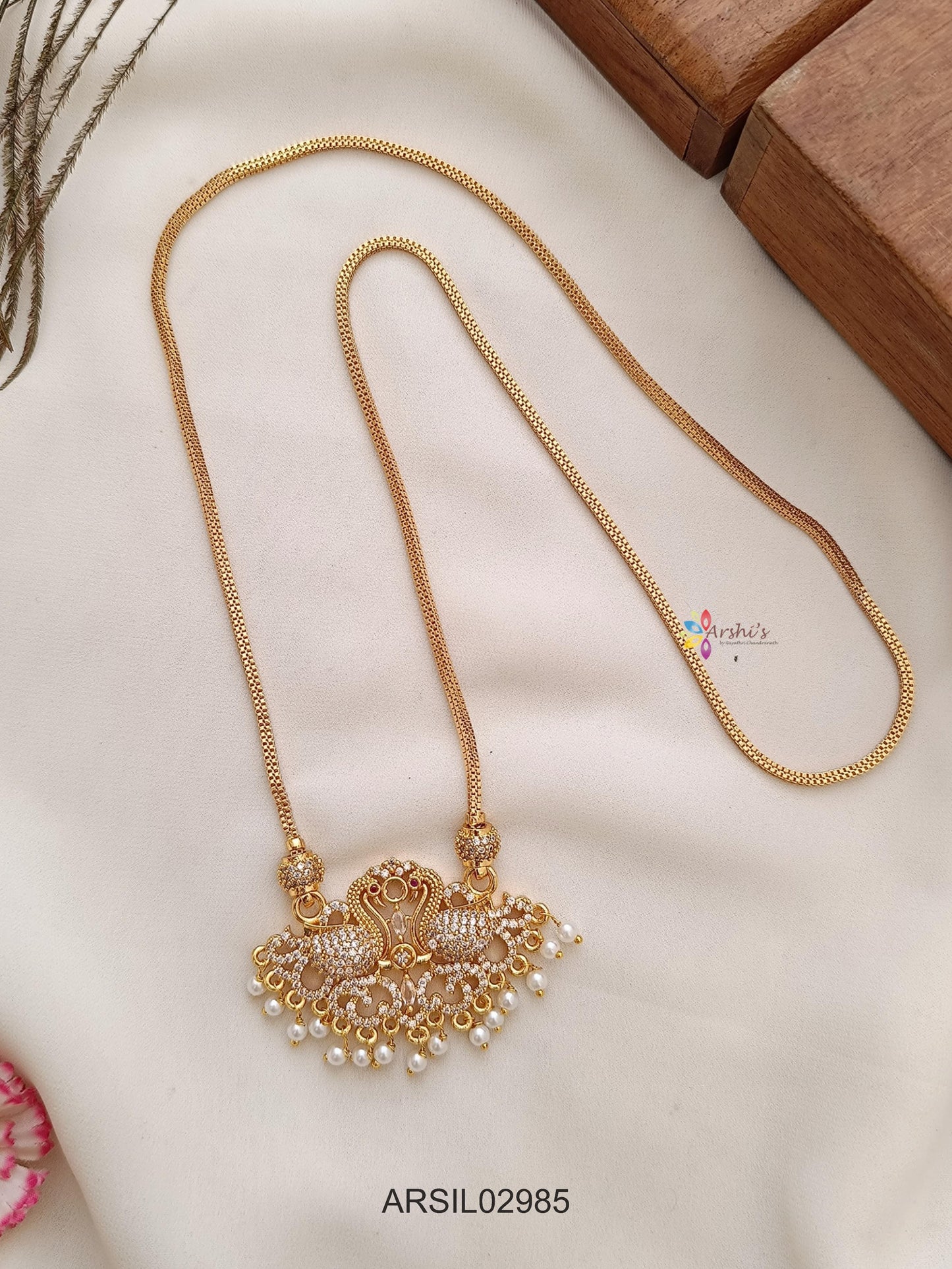 Peacock White Stone Pendant Haram