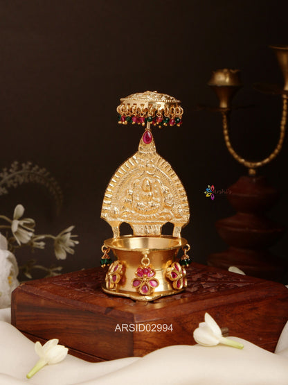 Lakshmi with Umbrella Red and Green Beads Diya