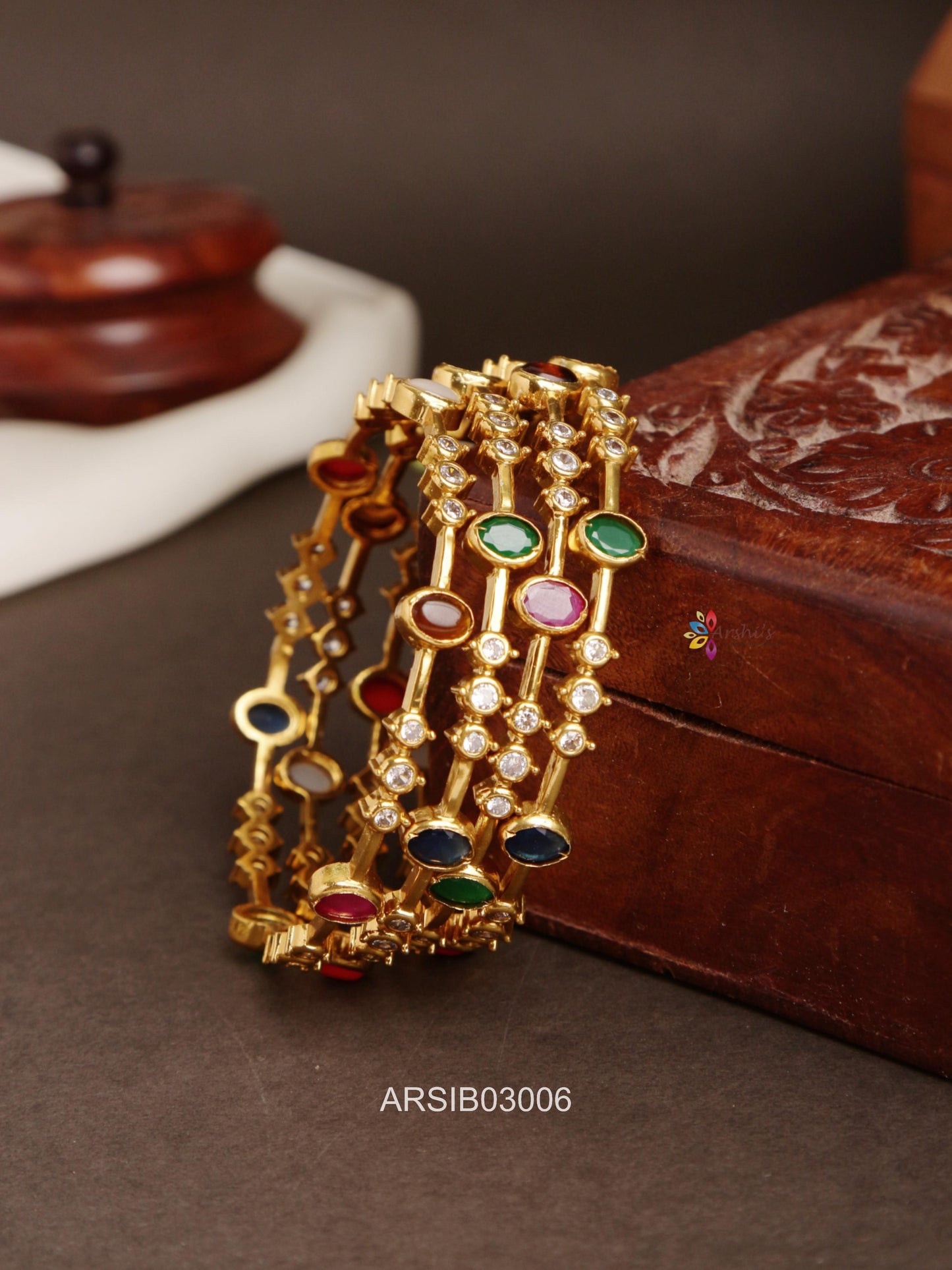 Multi Stone Set of Four Bangles