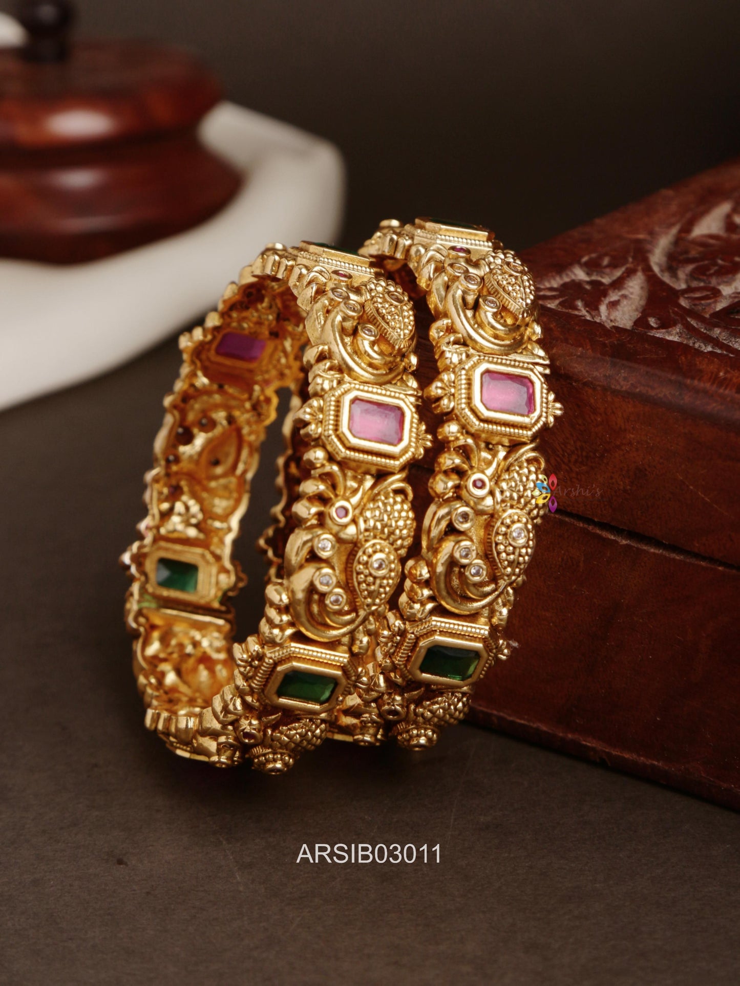 Antique Ruby and Green Stone Bangles
